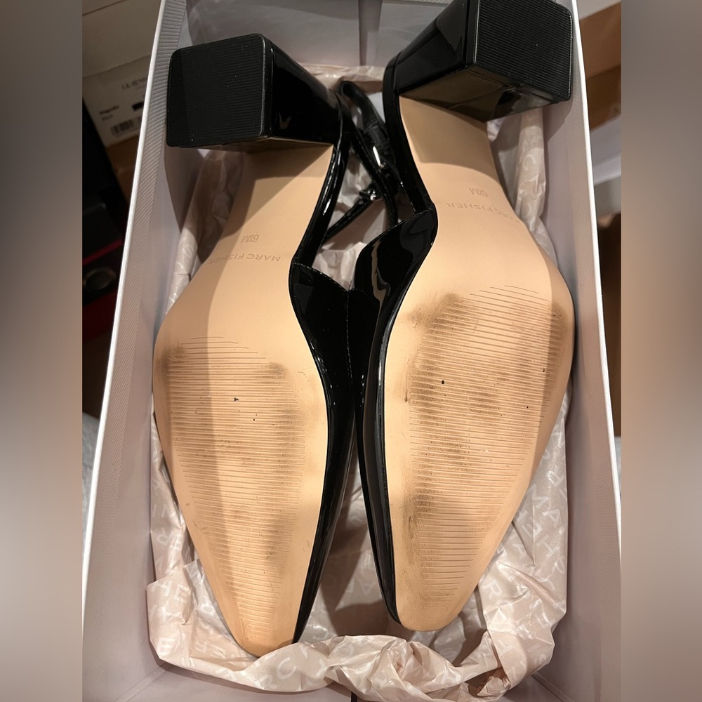 Black Patent Slingback Block Heels - Picture 5 of 7